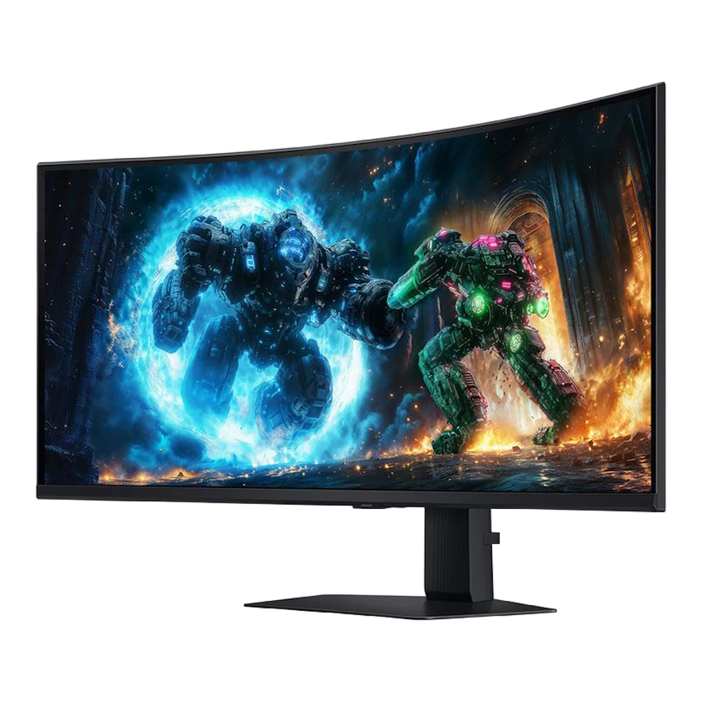 A large main feature product image of Samsung Odyssey G7 G75F - 40" Curved 2160p 180Hz VA Gaming Monitor