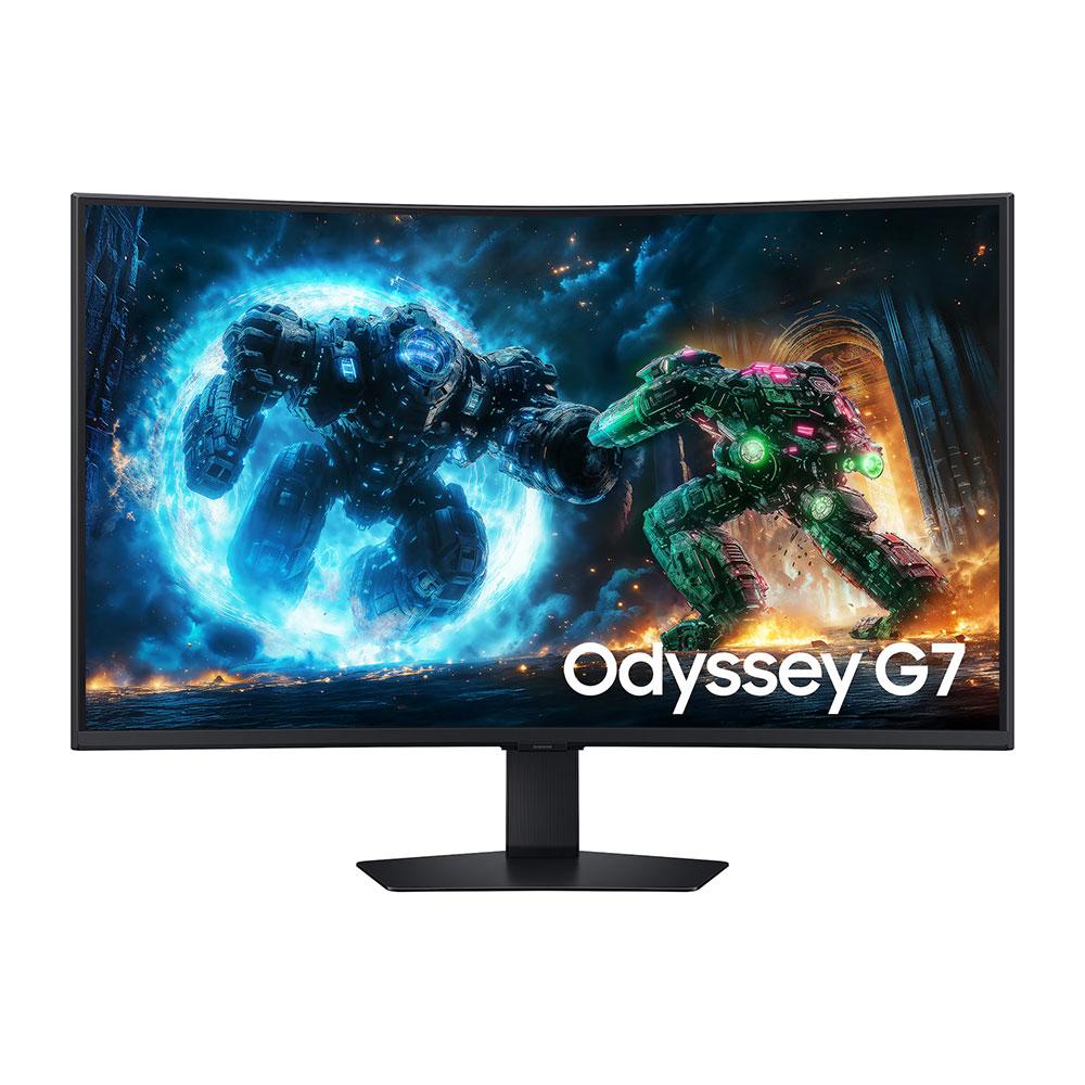 A large main feature product image of Samsung Odyssey G7 G75F - 37" Curved 4K 2160p 165Hz VA Gaming Monitor