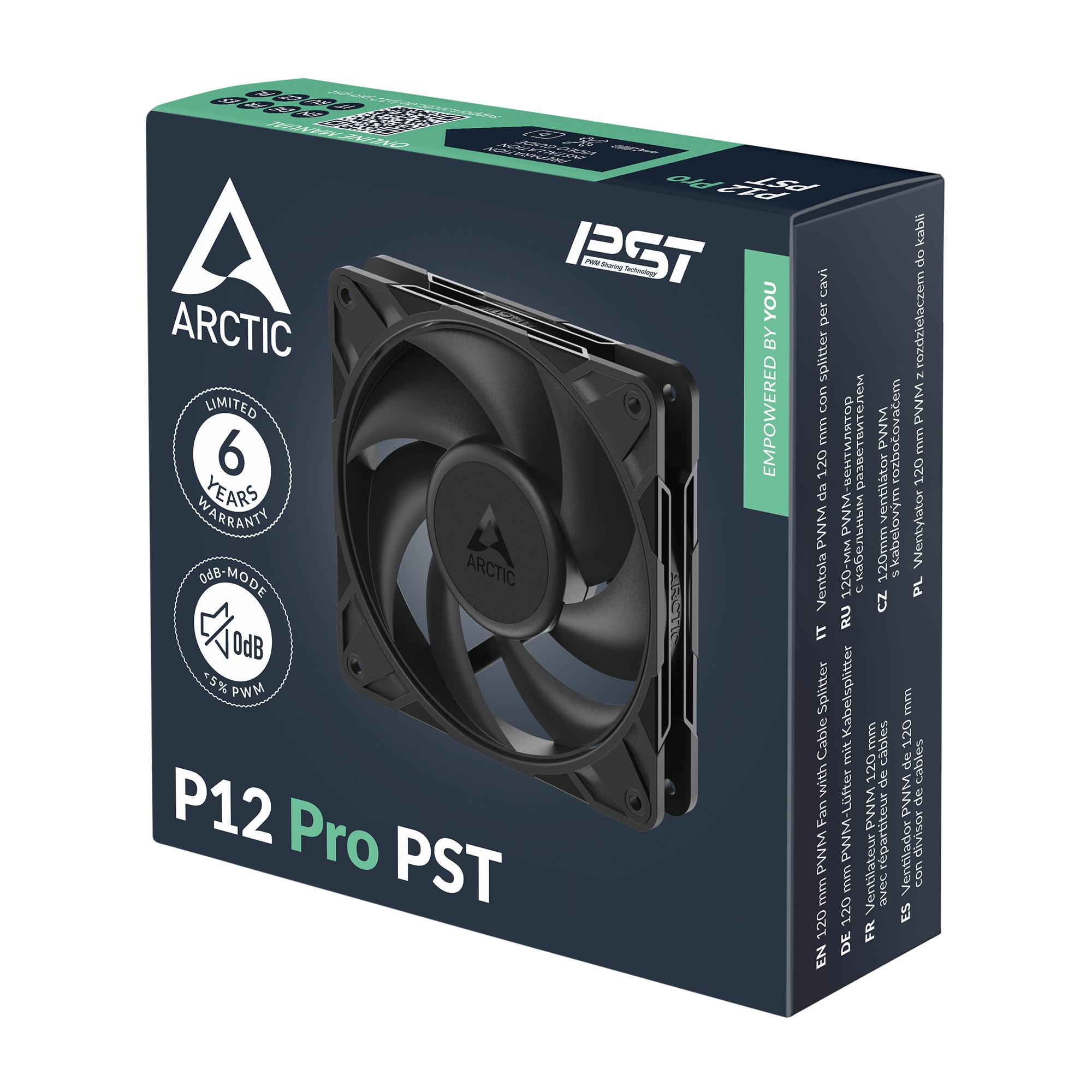 A large main feature product image of ARCTIC P12 Pro PST 120mm Performance PWM Fan (Black)