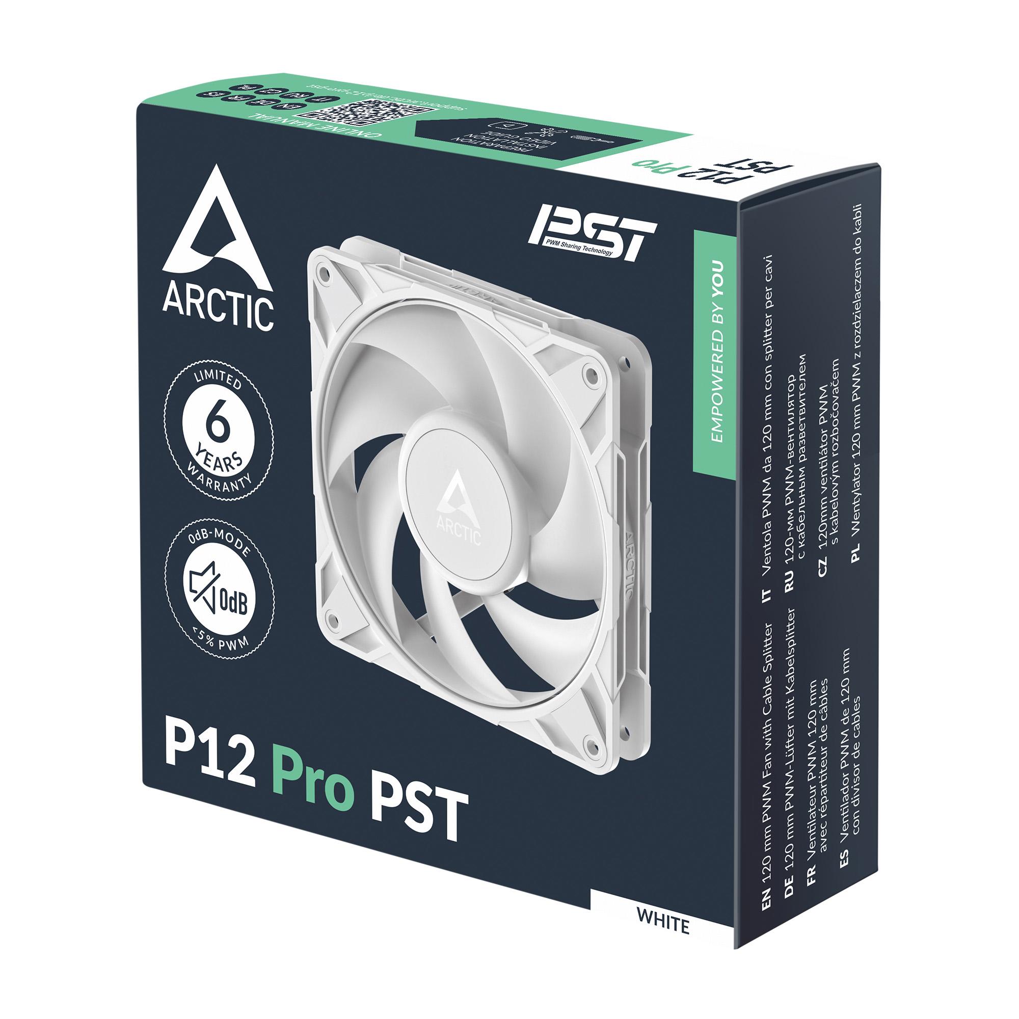 A large main feature product image of ARCTIC P12 Pro PST 120mm Performance PWM Fan (White)