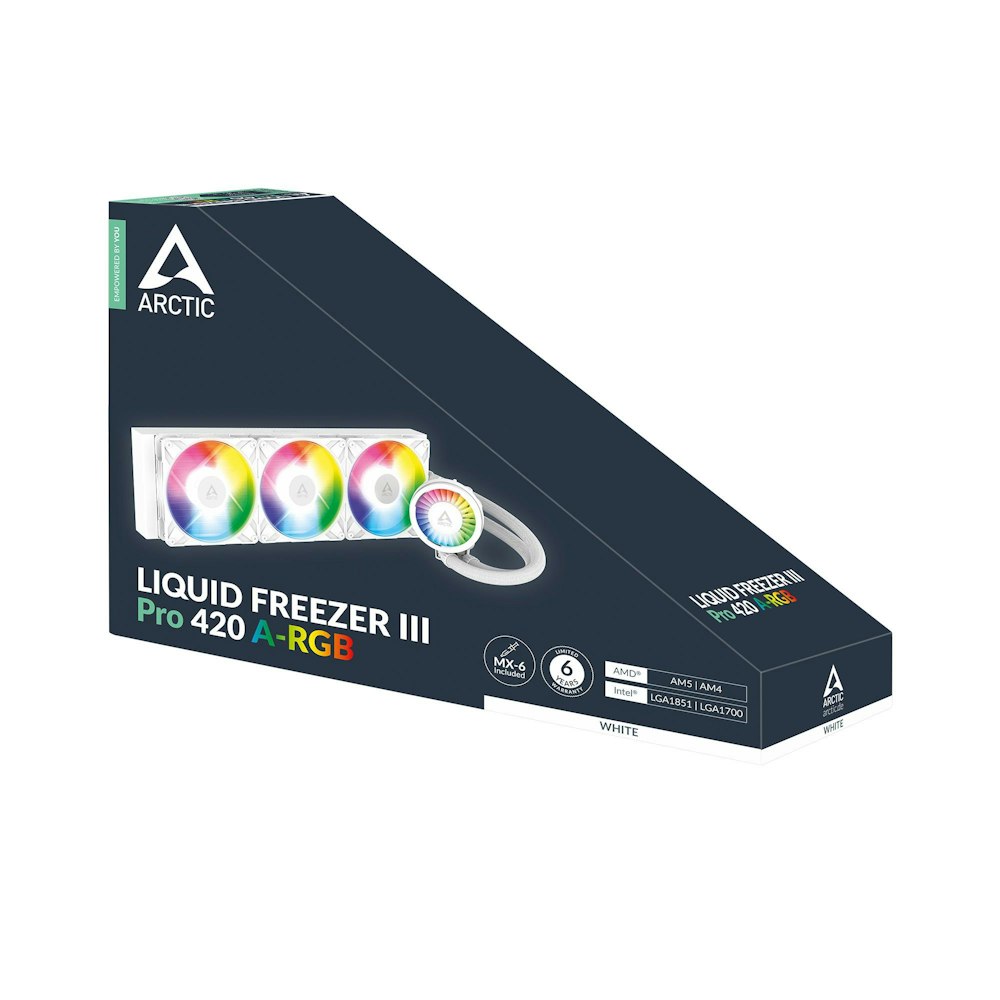 A large main feature product image of ARCTIC Liquid Freezer III Pro 420mm ARGB AIO Liquid CPU Cooler (White)