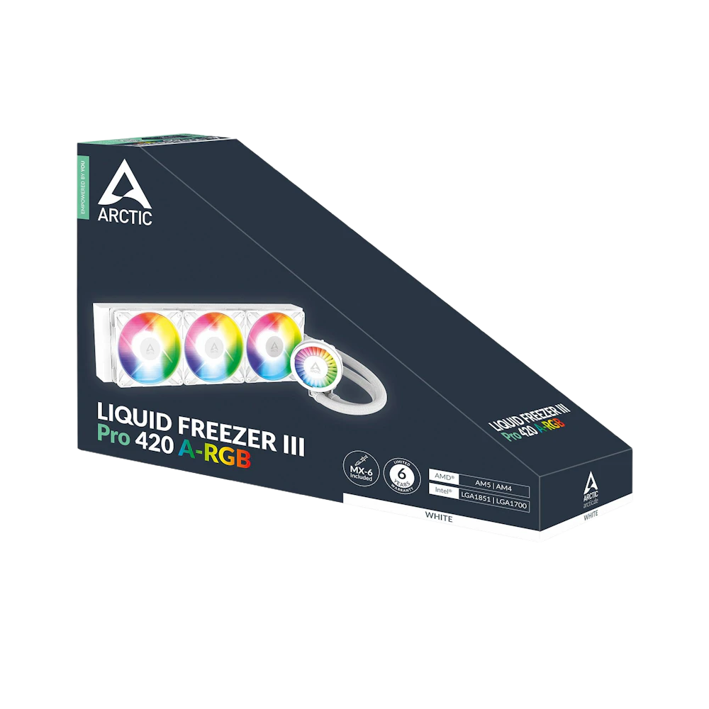 A large main feature product image of ARCTIC Liquid Freezer III Pro 420mm ARGB AIO Liquid CPU Cooler (White)