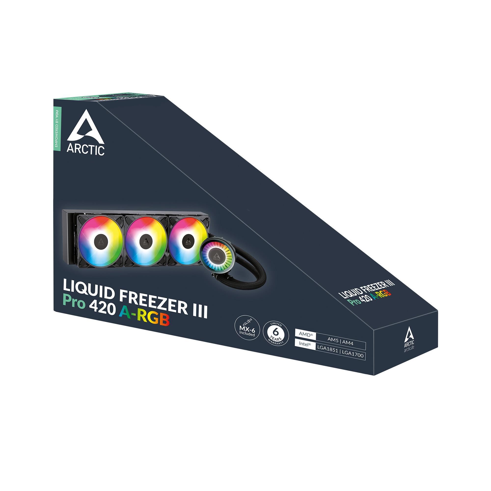 A large main feature product image of ARCTIC Liquid Freezer III Pro 420mm ARGB AIO Liquid CPU Cooler (Black)