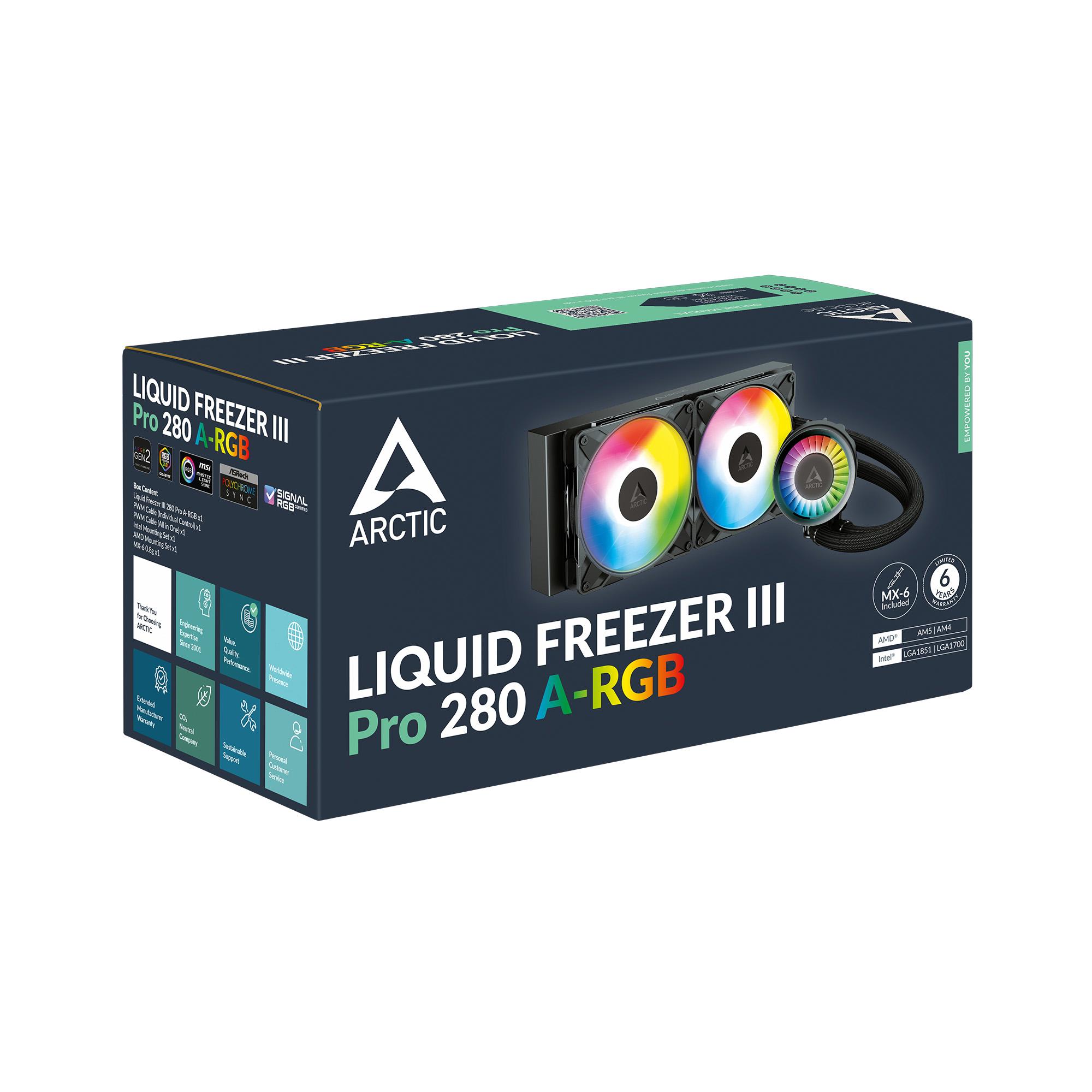 A large main feature product image of ARCTIC Liquid Freezer III Pro 280mm ARGB AIO Liquid CPU Cooler (Black)