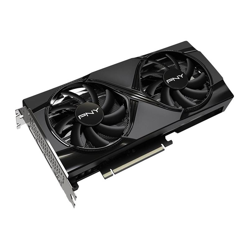 A large main feature product image of PNY GeForce RTX 5060 Ti Dual OC 16GB GDDR7