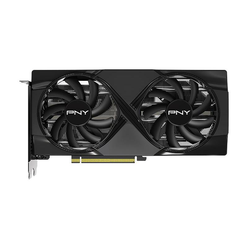 A large main feature product image of PNY GeForce RTX 5060 Ti Dual OC 16GB GDDR7