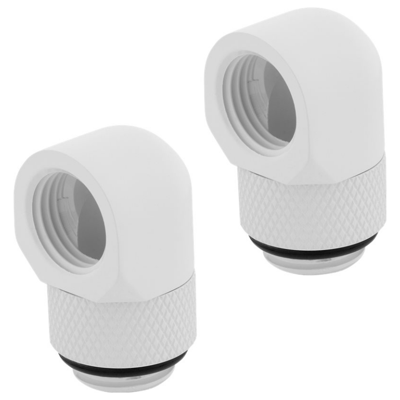 A large main feature product image of EX-DEMO Corsair Hydro X Series 90° Rotary Adapter Twin Pack — White
