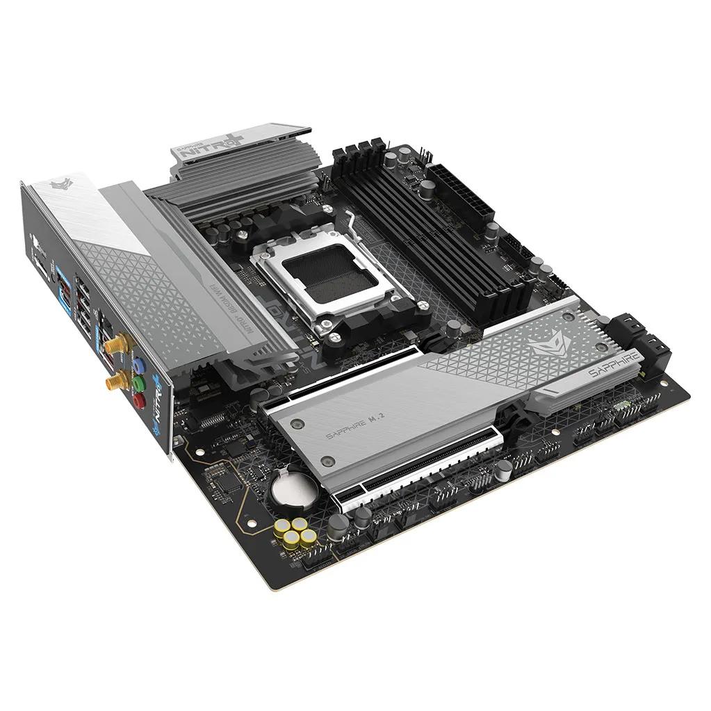 A large main feature product image of SAPPHIRE NITRO+ B850M WiFi AM5 mATX Desktop Motherboard