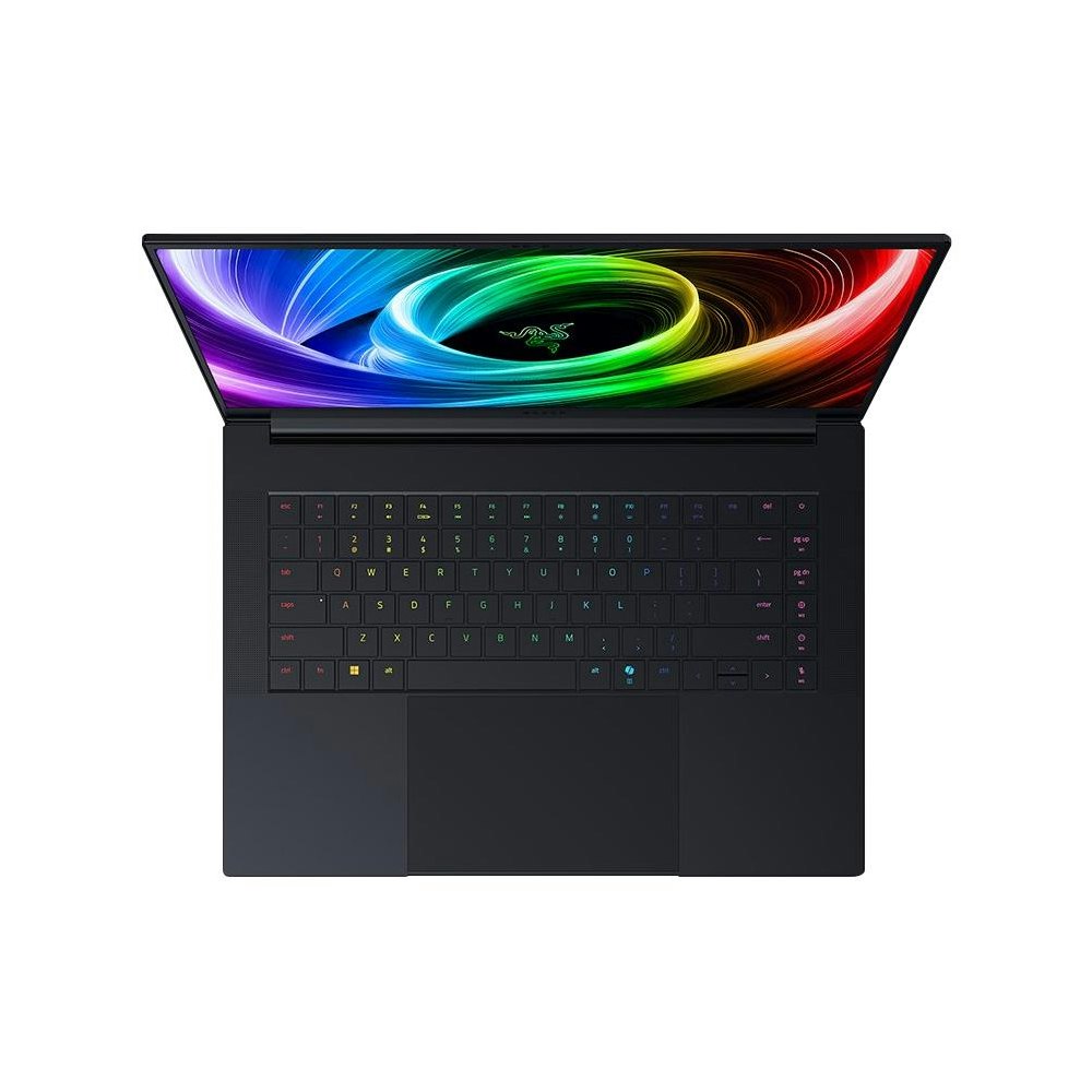A large main feature product image of Razer Blade 16 (2025) - 16" 240Hz OLED, Ryzen AI 9 365, RTX 5070 Ti, 32GB/1TB - Win 11 Gaming Notebook
