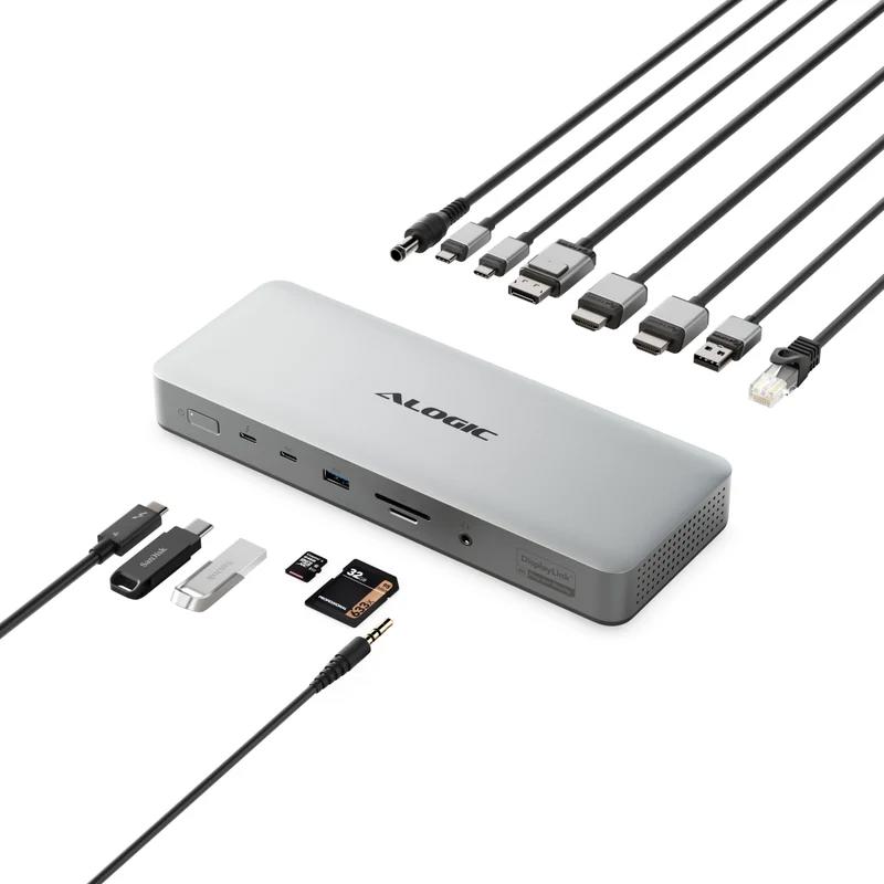 A large main feature product image of ALOGIC 4K Display Thunderbolt Docking Station