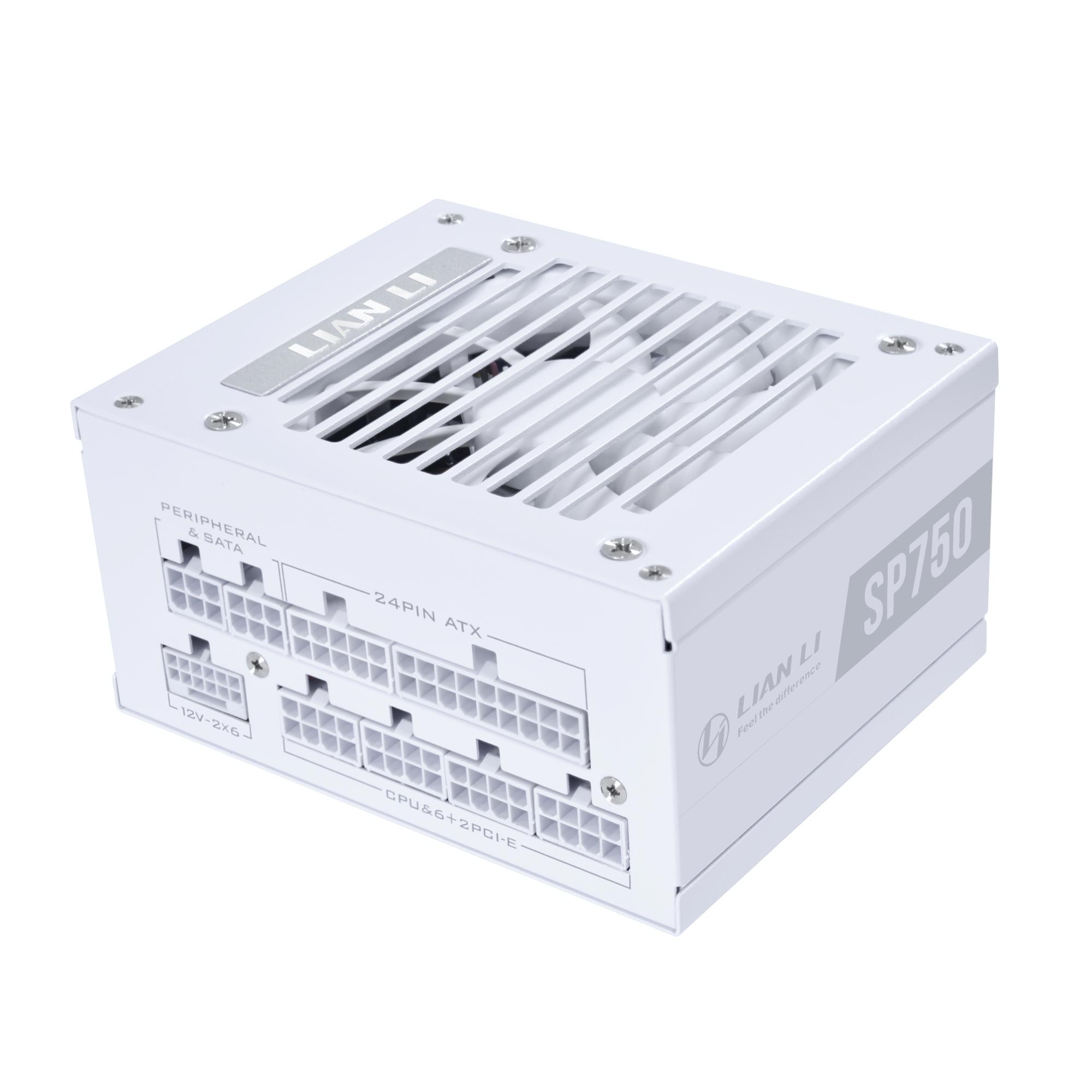 A large main feature product image of Lian Li SP 750W V2 Gold PCIe 5.1 ATX 3.1 SFX Modular PSU (White)