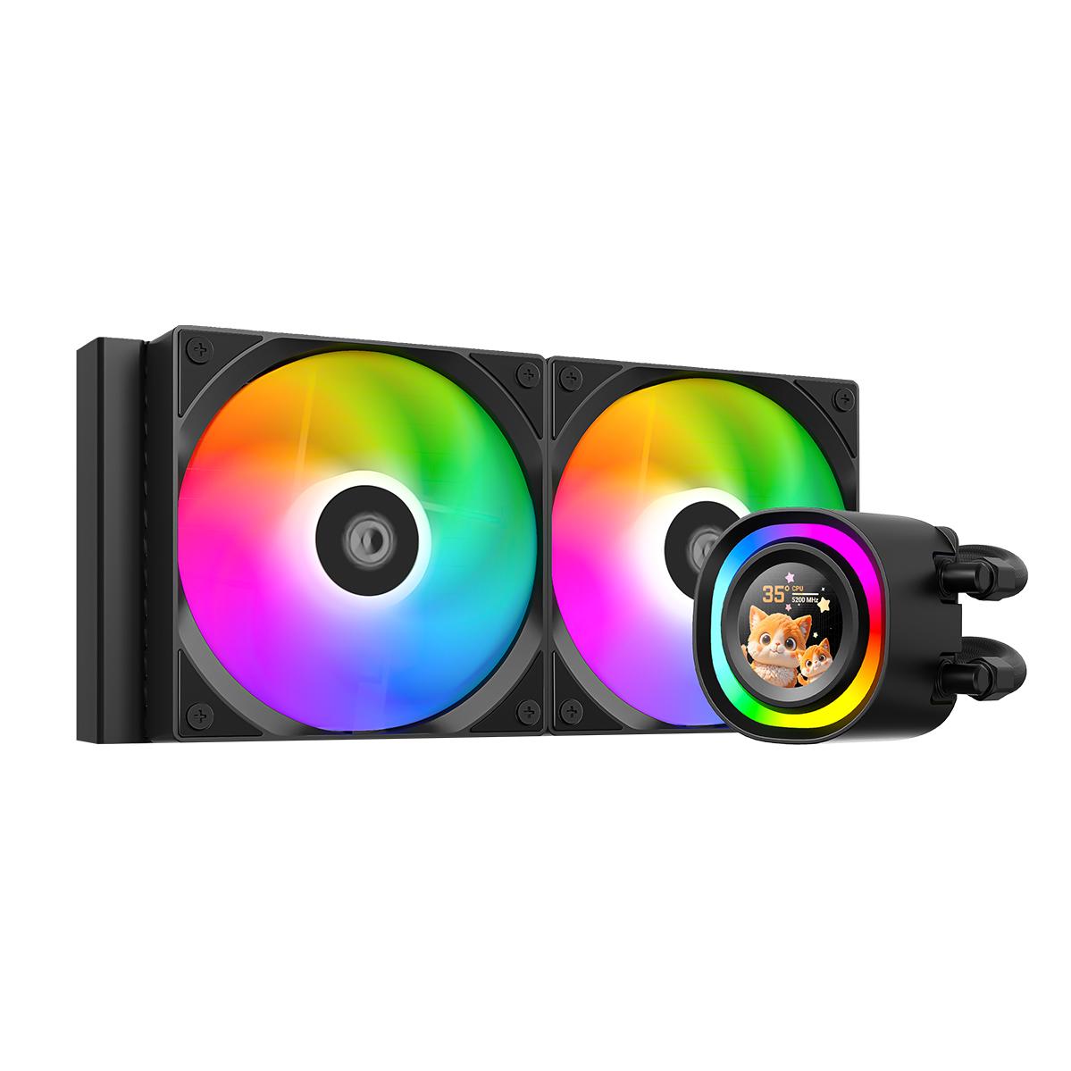 A large main feature product image of ID-COOLING FX240 LCD 240mm ARGB AIO Liquid CPU Cooler (Black)