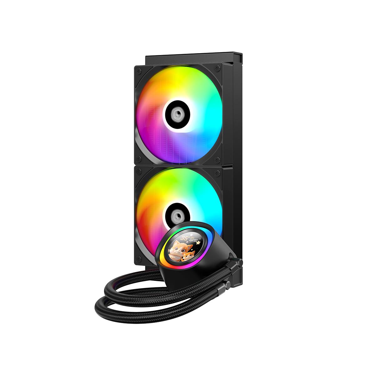 A large main feature product image of ID-COOLING FX240 LCD 240mm ARGB AIO Liquid CPU Cooler (Black)