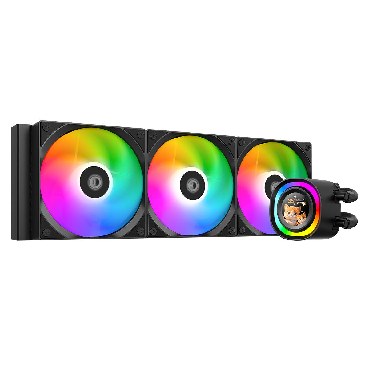A large main feature product image of ID-COOLING FX360 LCD 360mm ARGB AIO Liquid CPU Cooler (Black)