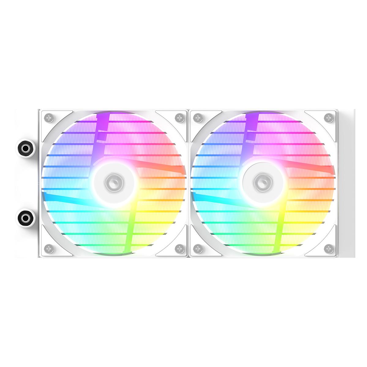 A large main feature product image of ID-COOLING FX240 LCD 240mm ARGB AIO Liquid CPU Cooler (White)