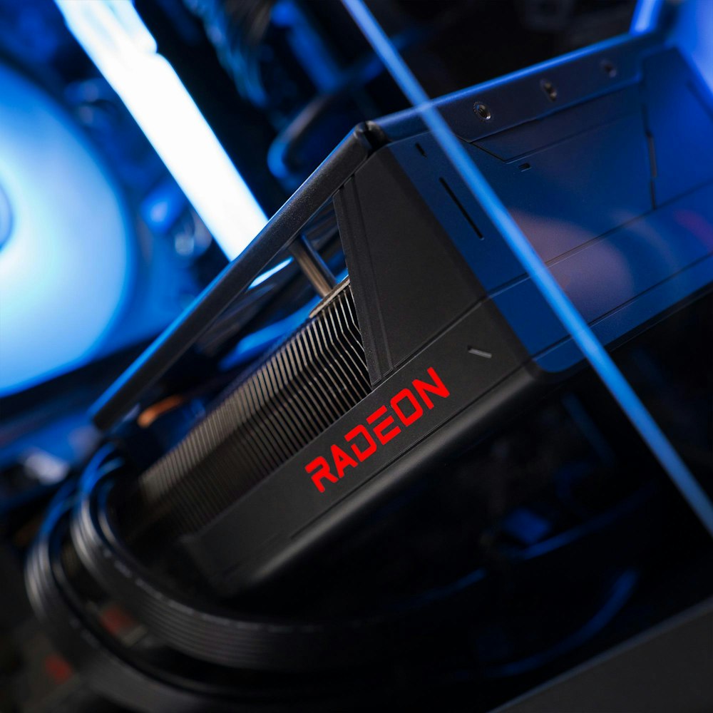 A large main feature product image of PLE Ghost RX 9070 XT Prebuilt Ready To Go Gaming PC