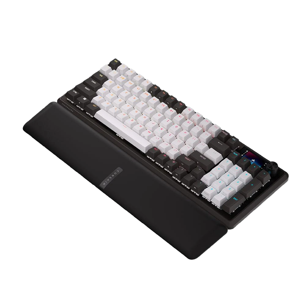 A large main feature product image of Corsair VANGUARD 96 MLX RGB Mechanical Gaming Keyboard - Black/White (MLX Pulse)