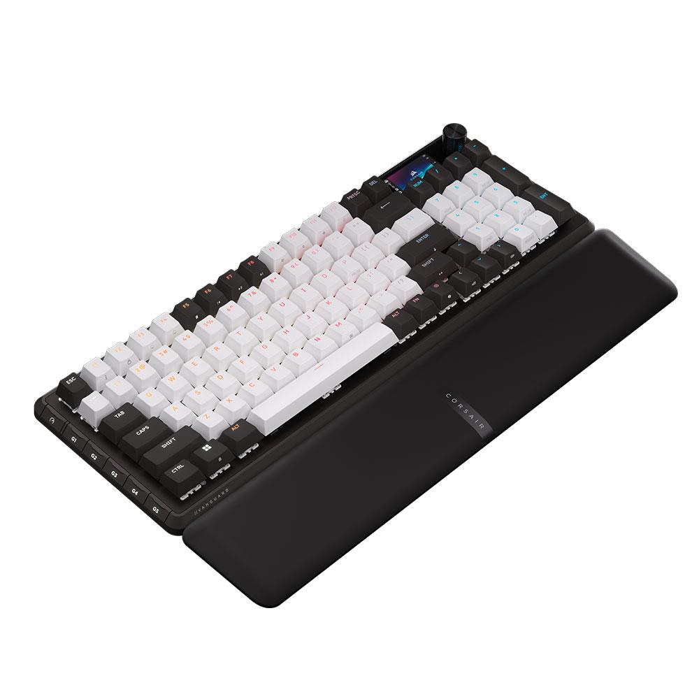 A large main feature product image of Corsair VANGUARD 96 MLX RGB Mechanical Gaming Keyboard - Black/White (MLX Pulse)