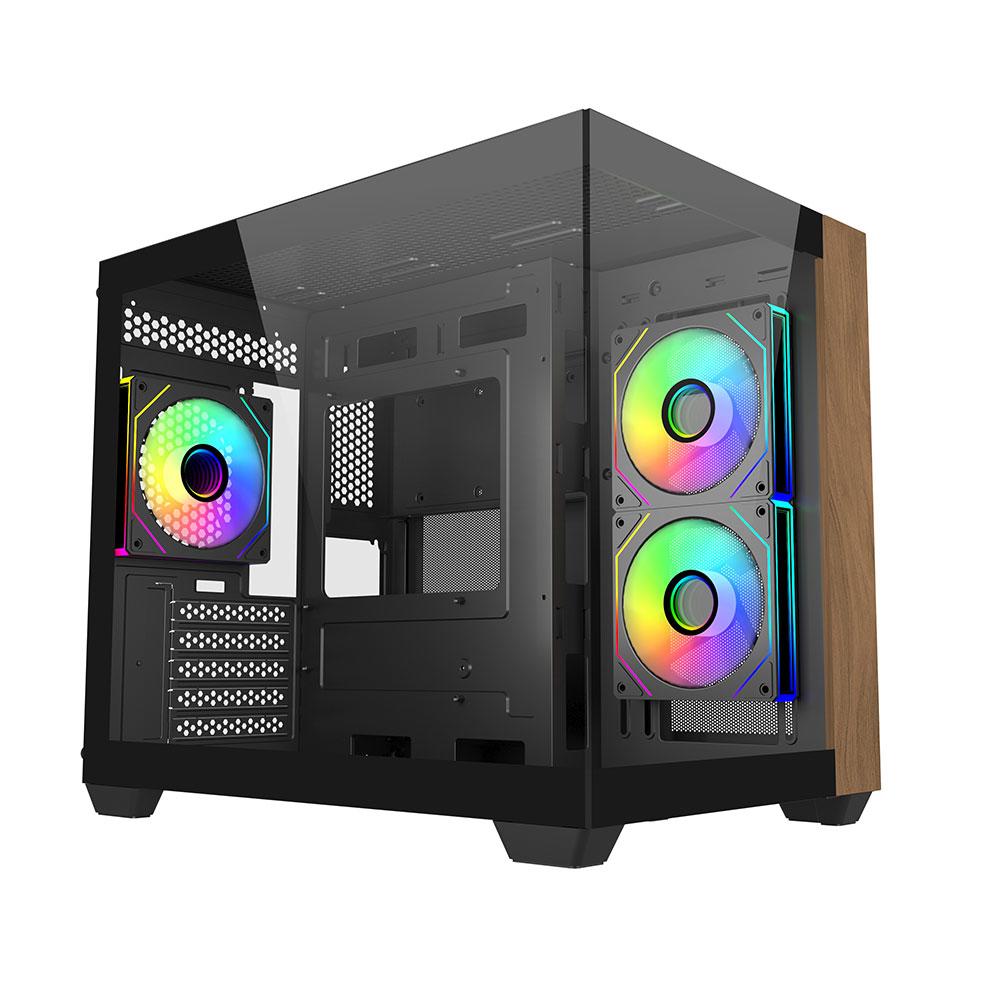 A large main feature product image of Cooler Master Elite 481 Wood Dual-Chamber Micro Tower Case (Black)