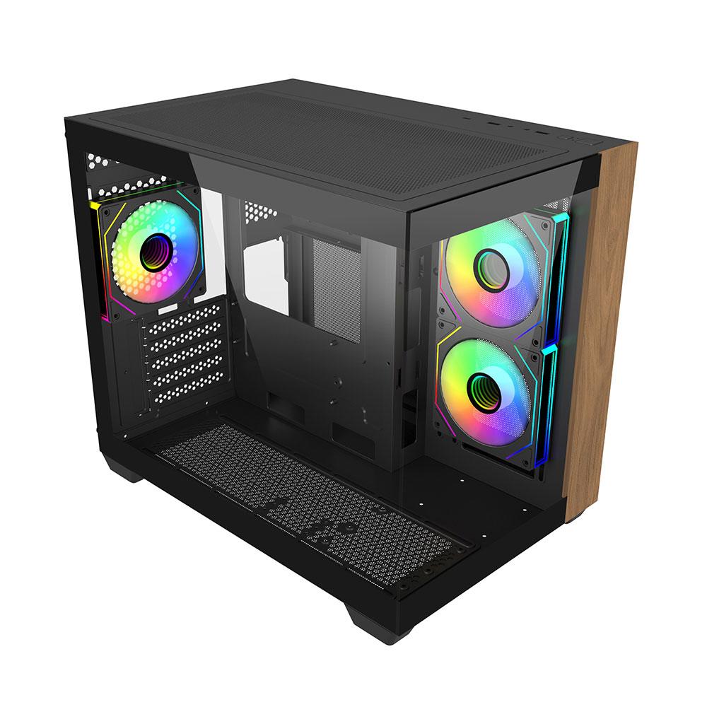 A large main feature product image of Cooler Master Elite 481 Wood Dual-Chamber Micro Tower Case (Black)