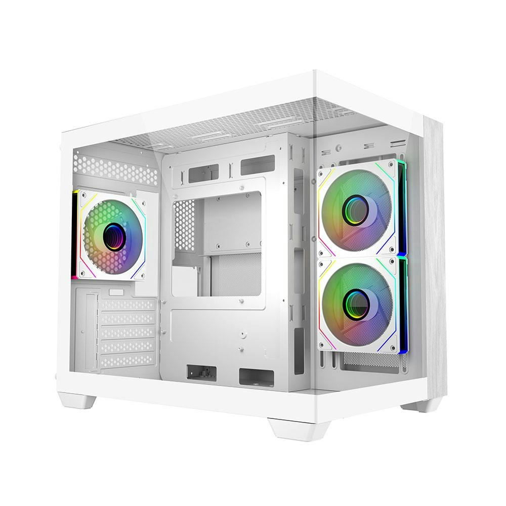 A large main feature product image of Cooler Master Elite 481 Wood Dual-Chamber Micro Tower Case (White)