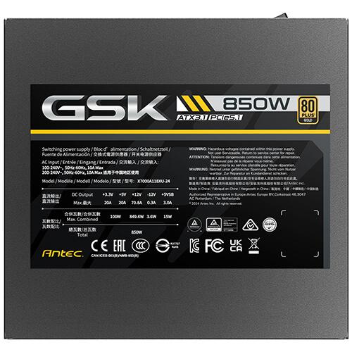 A large main feature product image of Antec GSK850 V2 850W Gold PCIe 5.1 ATX 3.1 Modular PSU