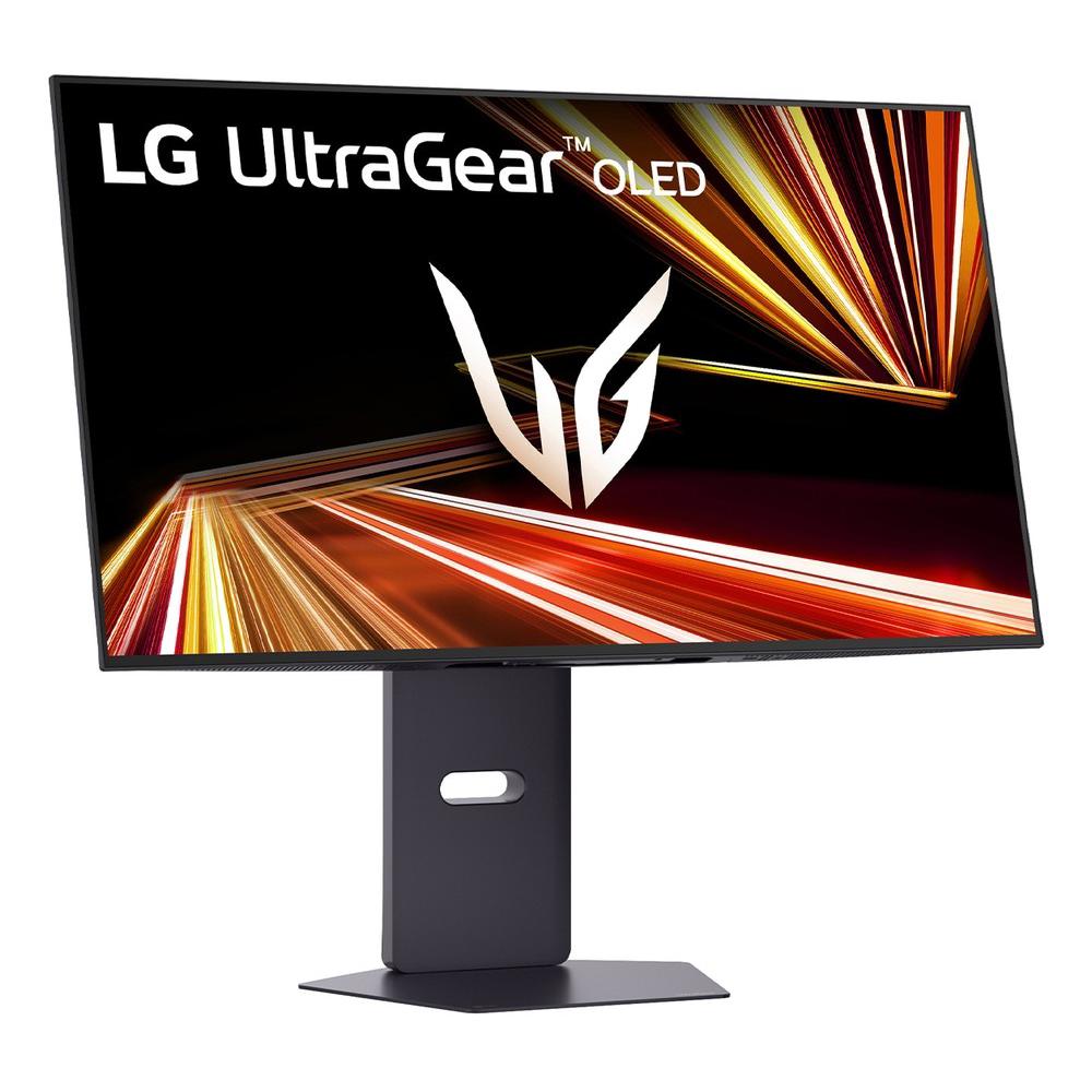 A large main feature product image of LG UltraGear GX8 OLED 32GX850A-B - 32" 4K 2160p 165Hz / 1080p 330Hz 0.03ms Gaming Monitor