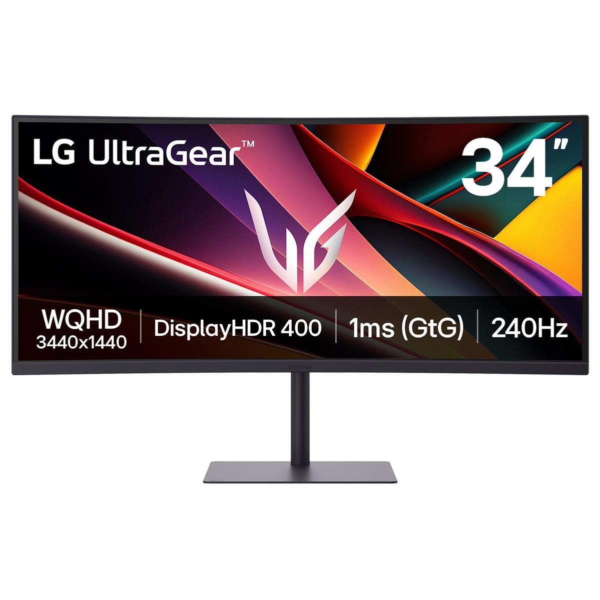A large main feature product image of LG UltraGear G6 34G630A-B - 34" Curved 1440p Ultrawide 240Hz 1ms Gaming Monitor
