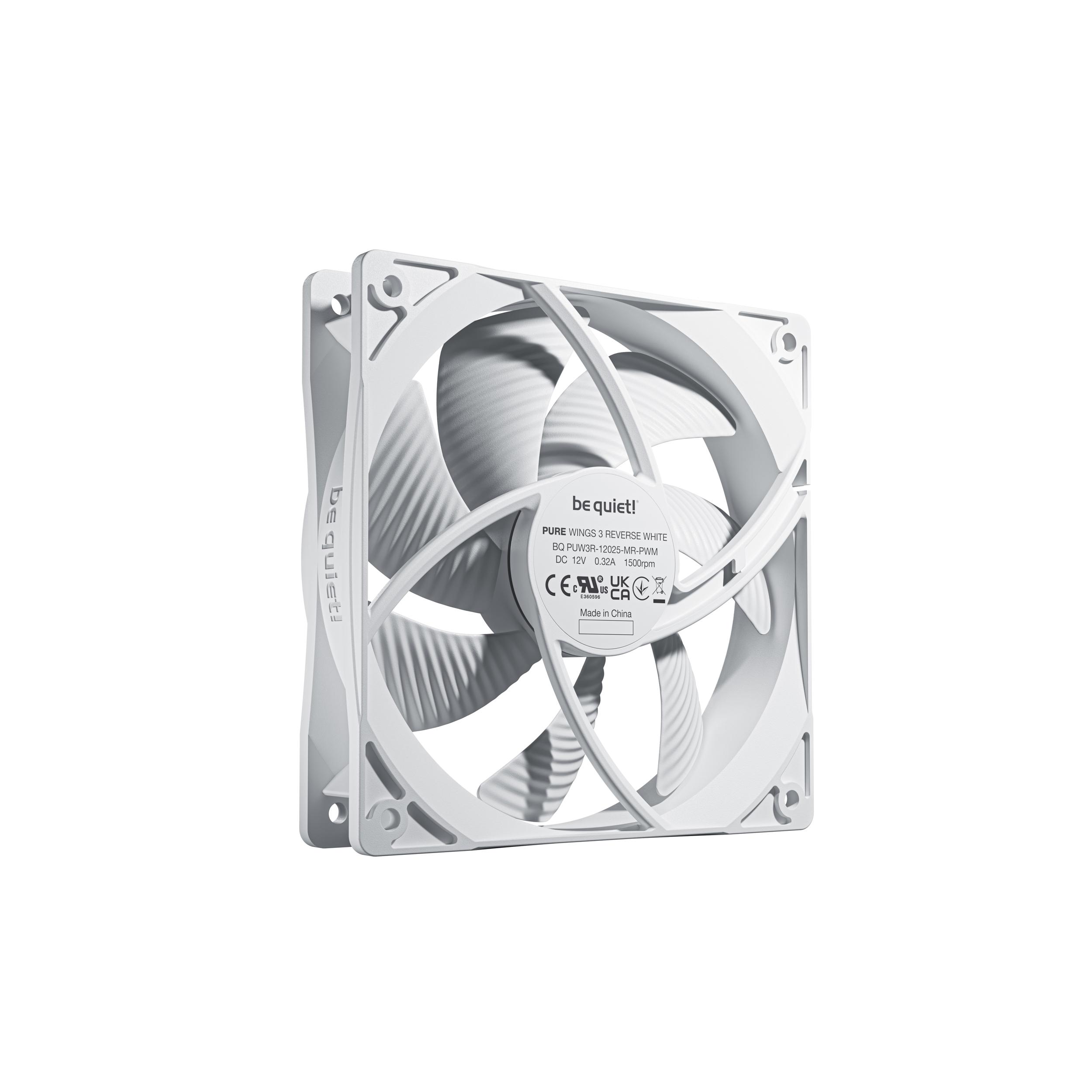A large main feature product image of be quiet! PURE WINGS 3 120mm Reverse Blade PWM Fan 3-Pack (White)