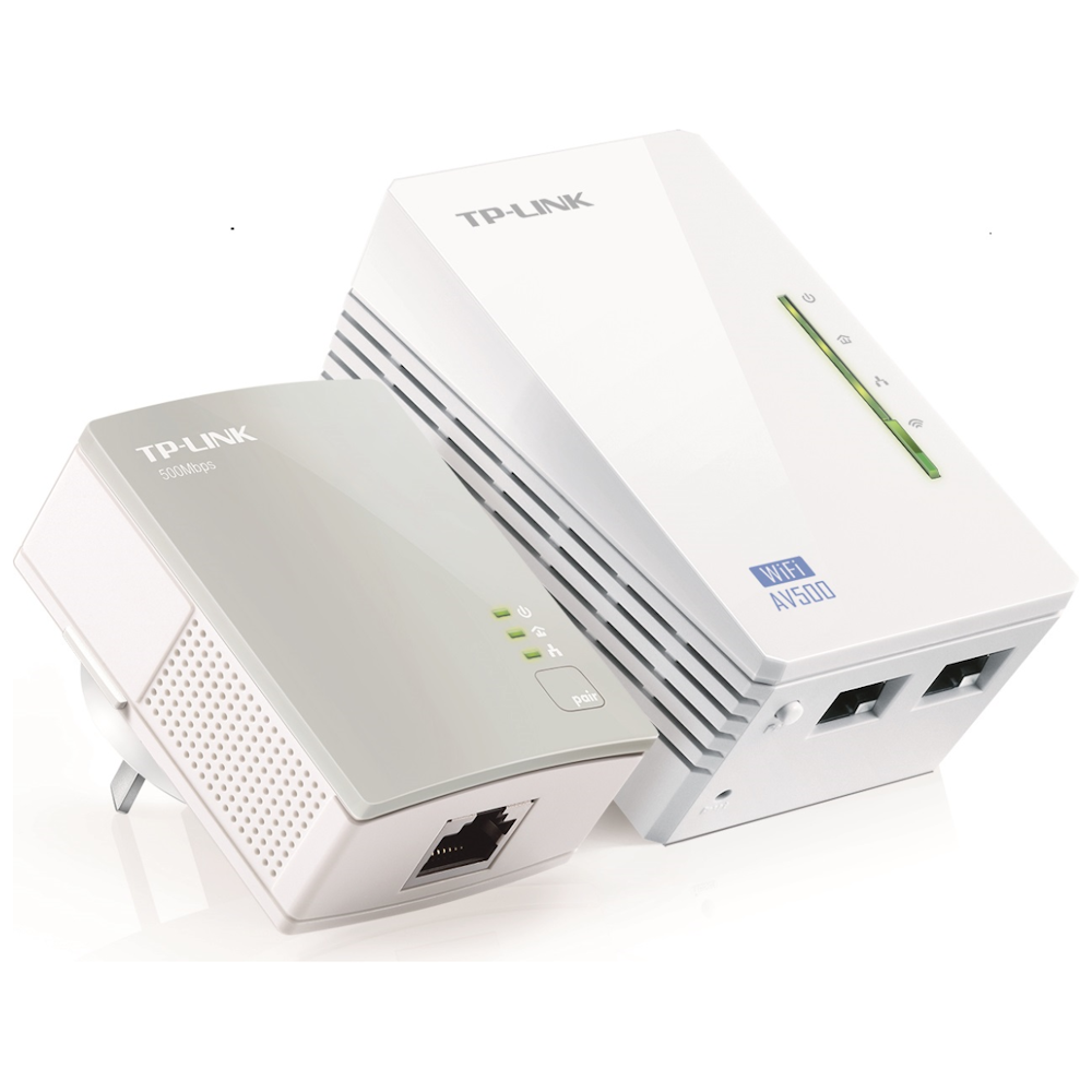 A large main feature product image of TP-Link WPA4220 KIT - AV600 N300 Wi-Fi 4 Powerline Extender Starter Kit