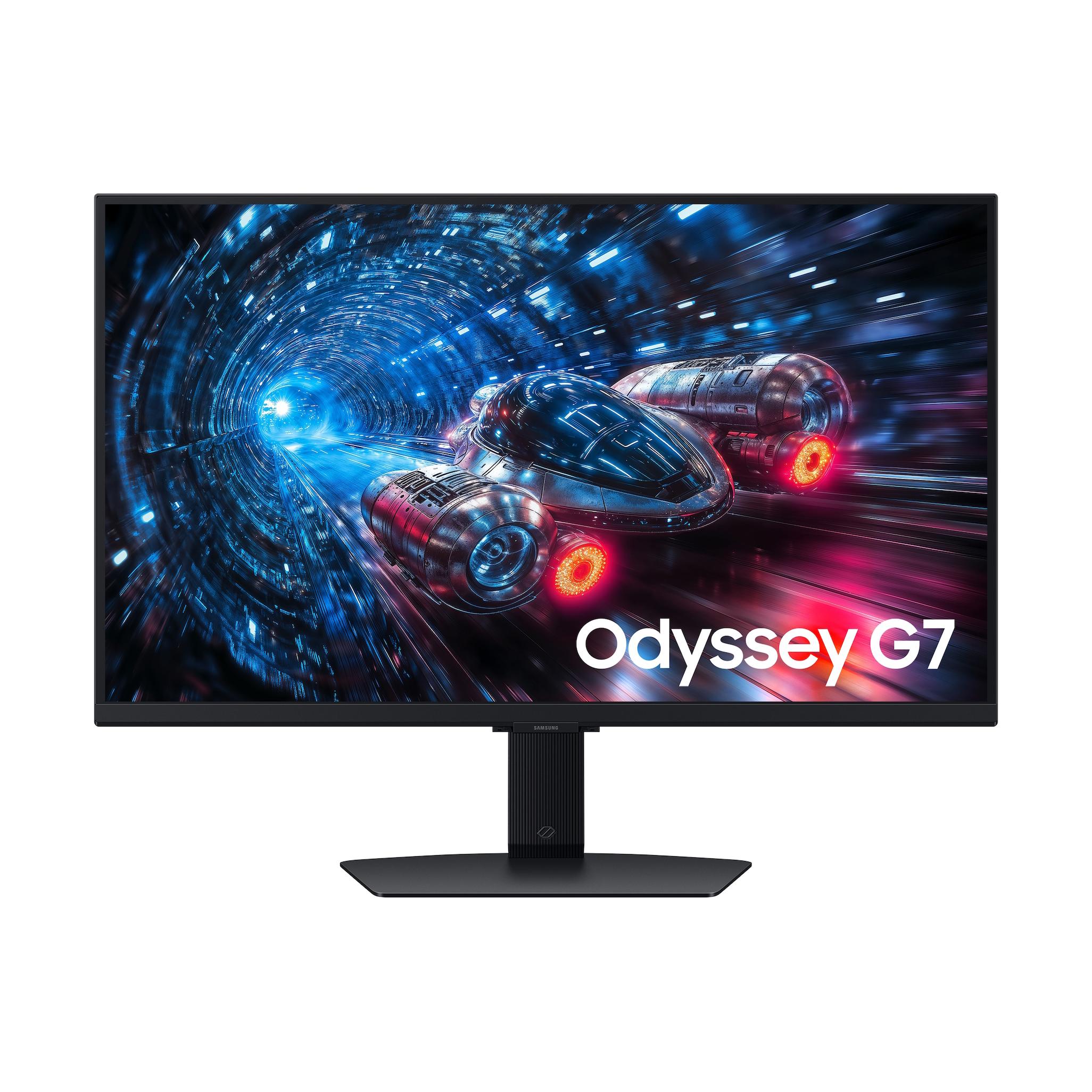 A large main feature product image of Samsung Odyssey G7 G70F - 27" 4K 2160p 180Hz 1ms IPS Gaming Monitor