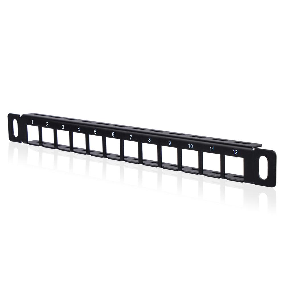 A large main feature product image of DeskPi RackMate 10" 0.5U 12-Port Blank CAT6 Keystone Patch Panel