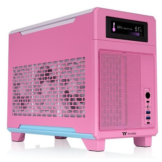 A large main feature product image of Thermaltake TR100 - SFF Mini ITX Case (Bubble Pink)