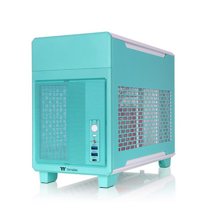 A large main feature product image of Thermaltake TR100 - SFF Mini ITX Case (Mint Strawberry)