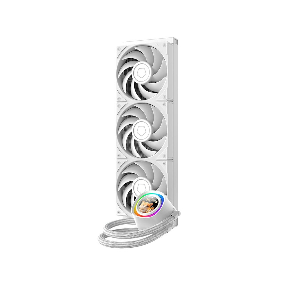A large main feature product image of ID-COOLING FX360 LCD PE 360mm ARGB AIO Liquid CPU Cooler (White)