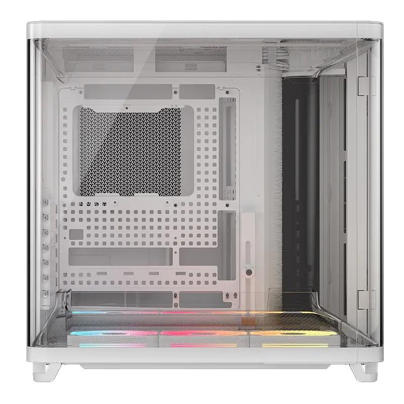 A large main feature product image of Corsair AIR 5400 LX-R RGB LINK Triple-Chamber Mid Tower Case (White)