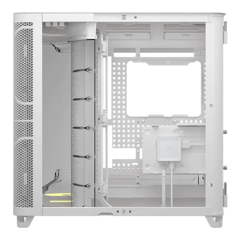 A large main feature product image of Corsair AIR 5400 LX-R RGB LINK Triple-Chamber Mid Tower Case (White)