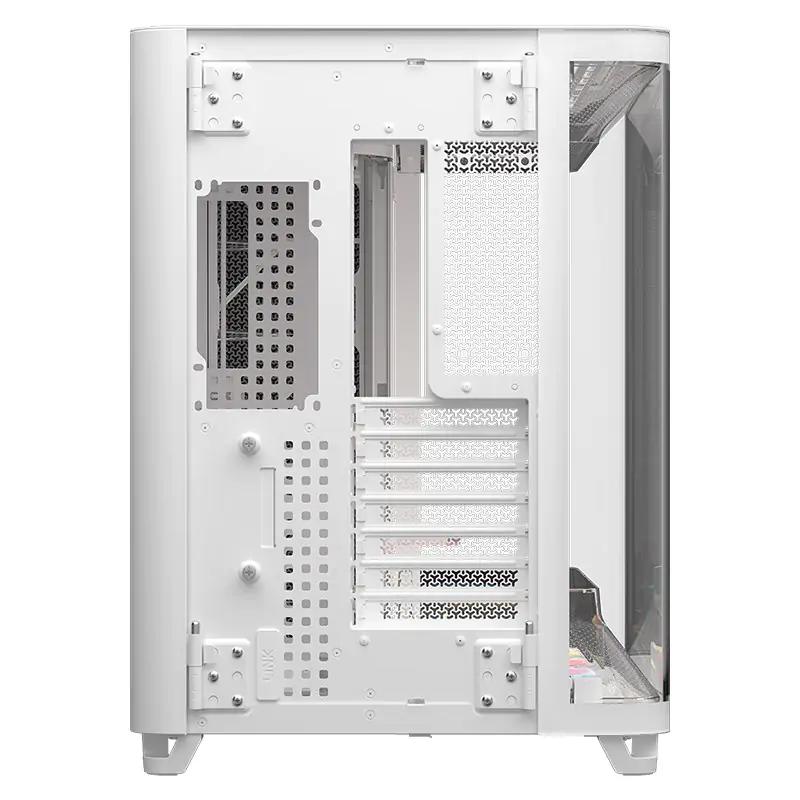 A large main feature product image of Corsair AIR 5400 LX-R RGB LINK Triple-Chamber Mid Tower Case (White)