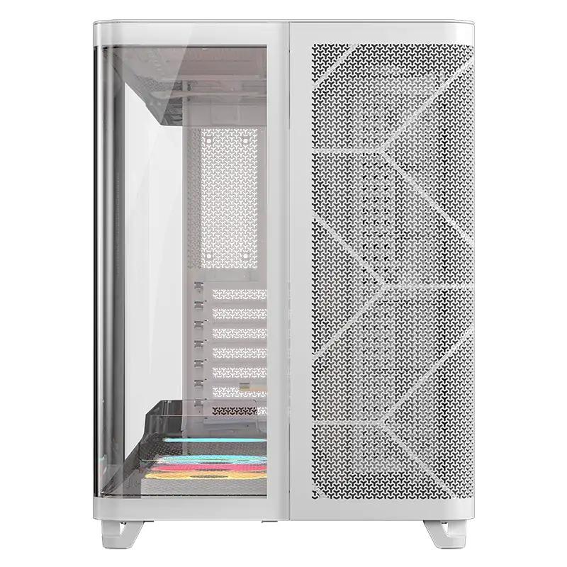 A large main feature product image of Corsair AIR 5400 LX-R RGB LINK Triple-Chamber Mid Tower Case (White)