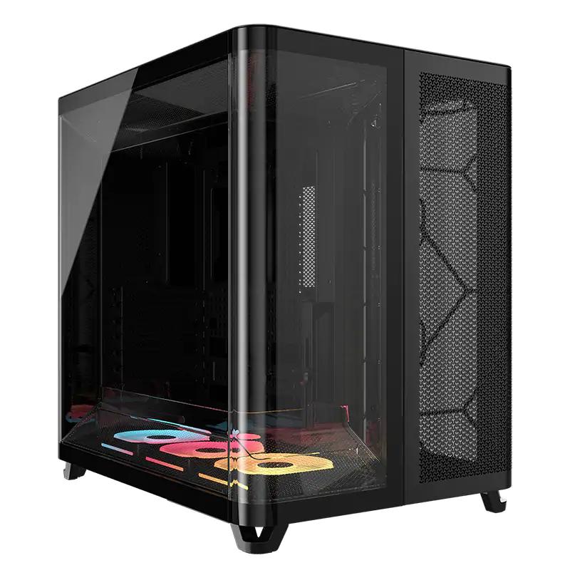 A large main feature product image of Corsair AIR 5400 LX-R RGB LINK Triple-Chamber Mid Tower Case (Black)