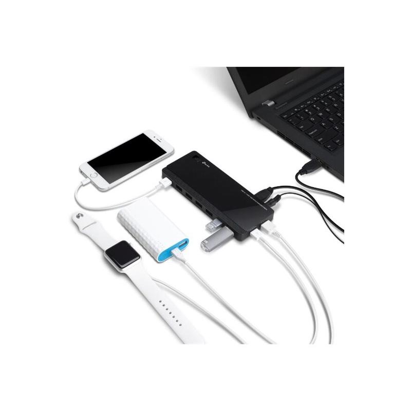 A large main feature product image of TP-Link UH720 - 7-Port USB 3.0 Hub with Charging