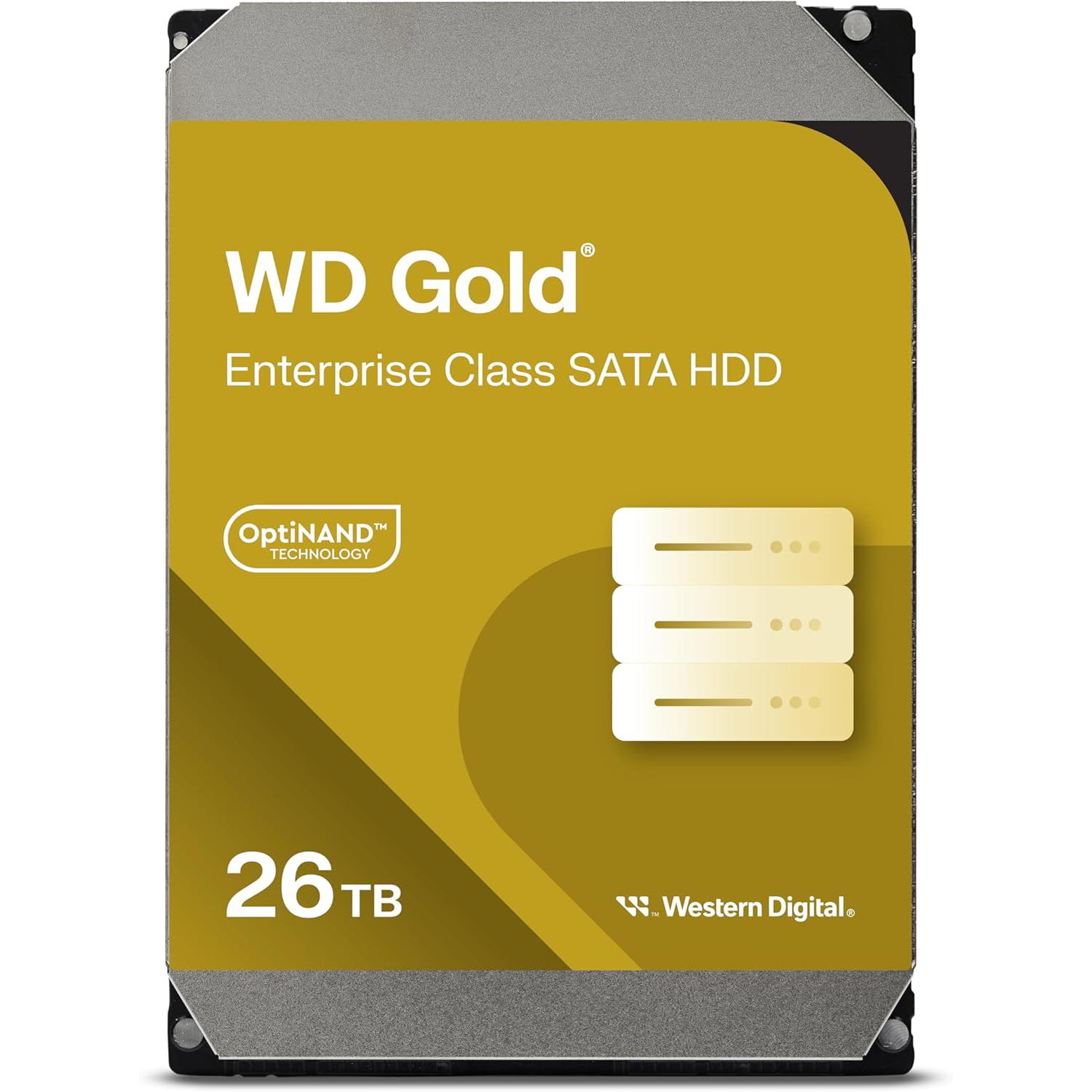 A large main feature product image of WD Gold 3.5" Enterprise Class HDD - 26TB 512MB