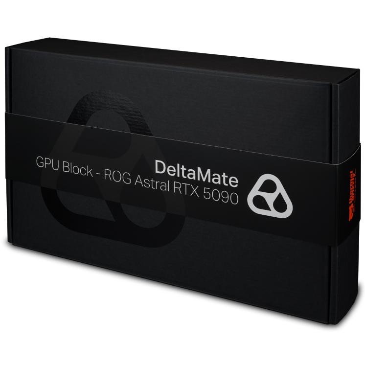A large main feature product image of Thermal Grizzly DeltaMate ROG Astral RTX 5090 GPU Water Block