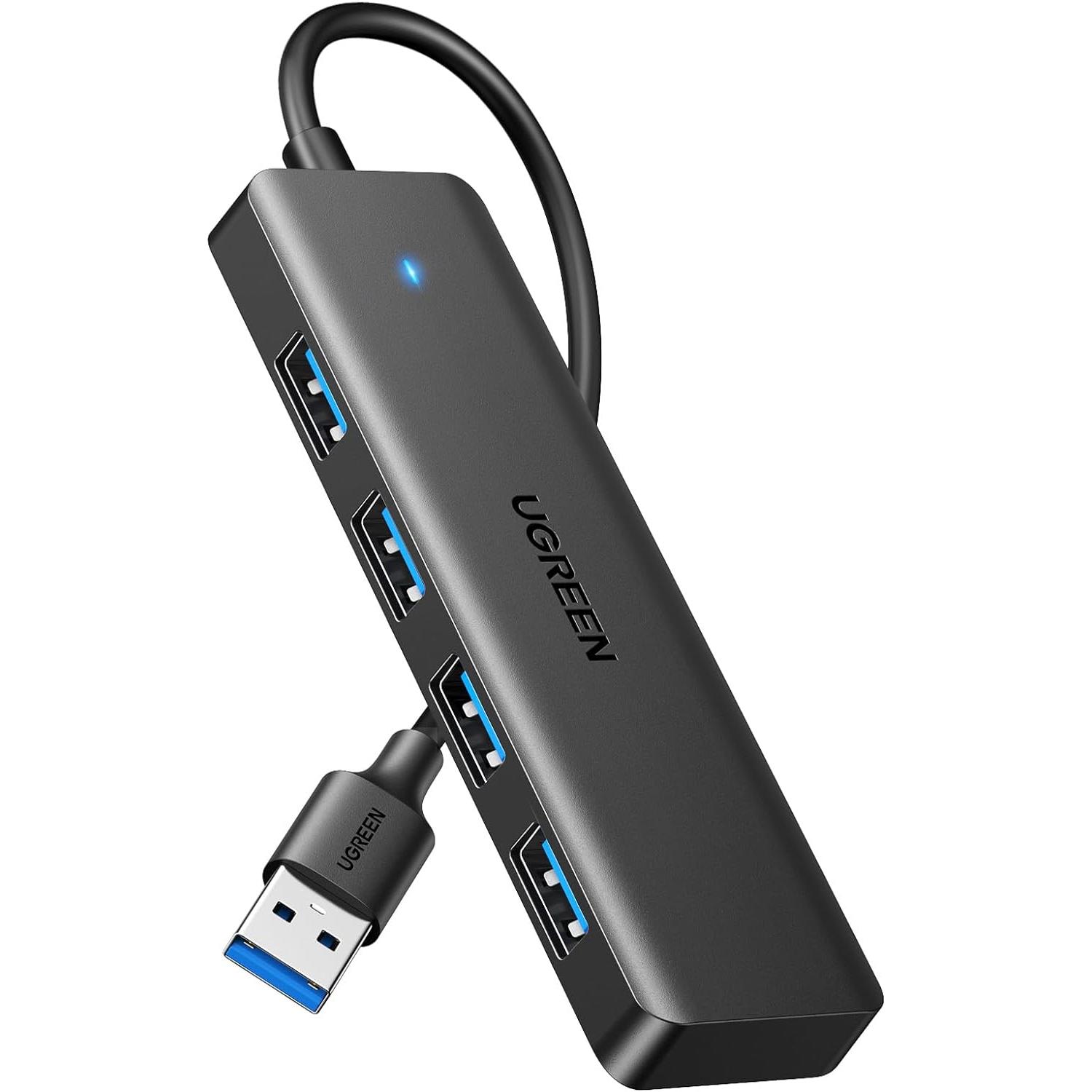 A large main feature product image of UGREEN 4-Port USB 3.0 Type-A Hub