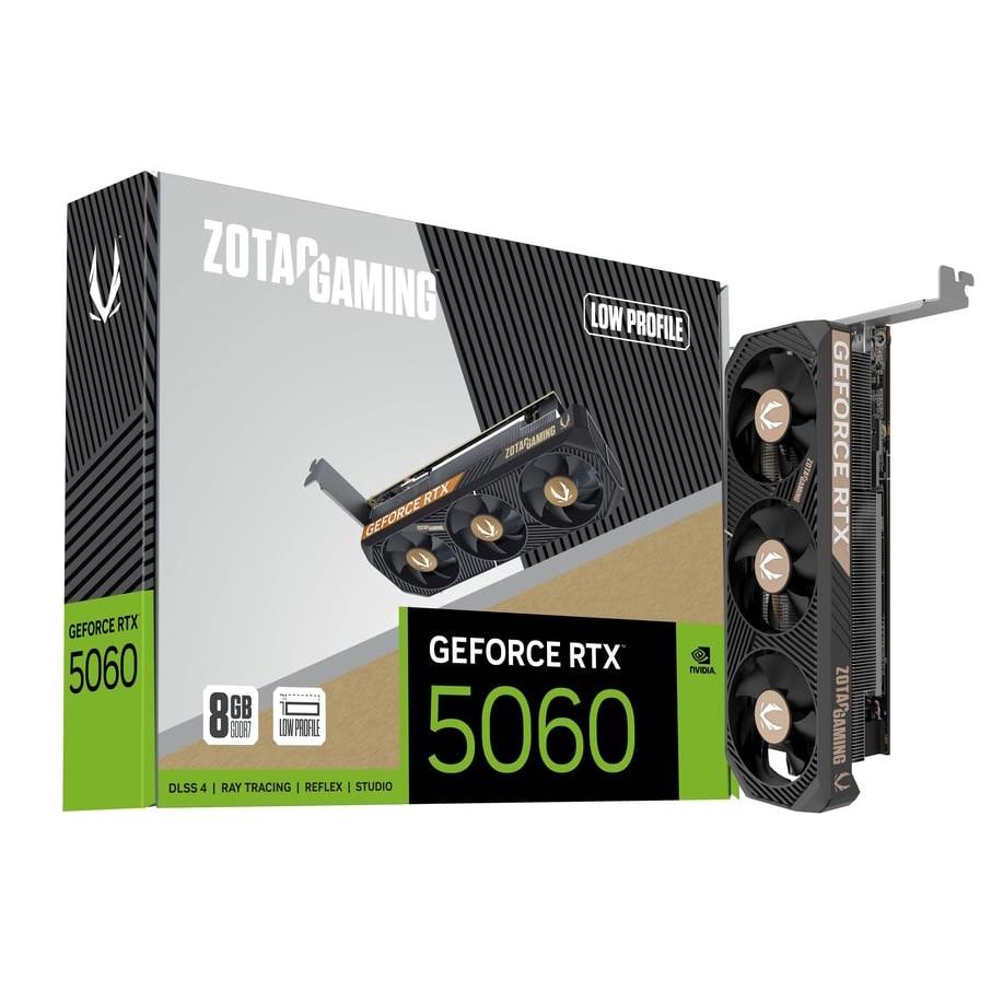 A large main feature product image of ZOTAC Gaming GeForce RTX 5060 Low Profile 8GB GDDR7