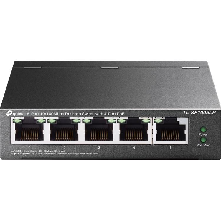 A large main feature product image of EX-DEMO TP-Link SF1005LP - 5-Port 10/100Mbps Desktop Switch with 4-Port PoE