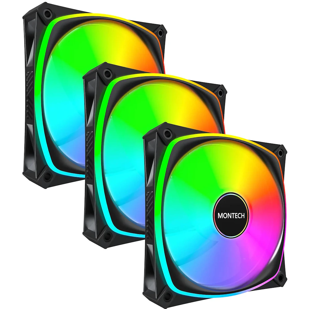 Montech RX120 PRO 120mm ARGB PWM Reverse Blade Fan 3-Pack (Black)