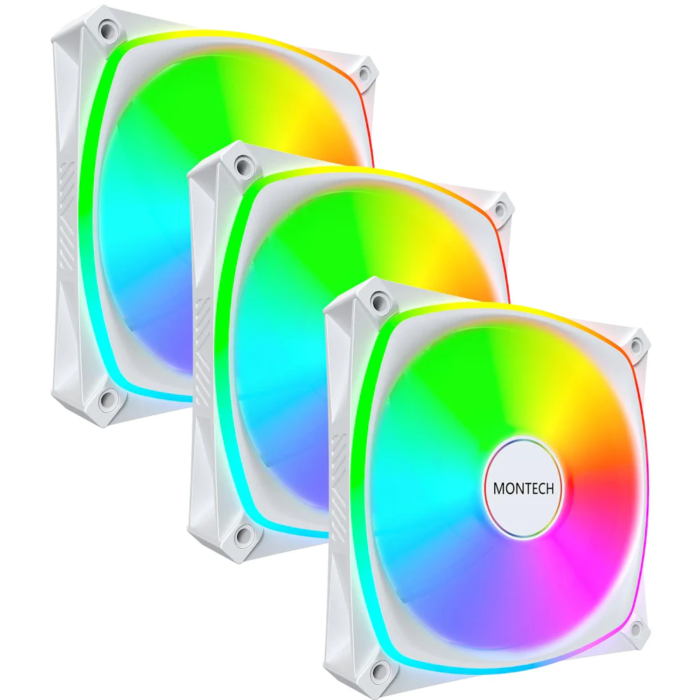 Montech RX120 PRO 120mm ARGB PWM Reverse Blade Fan 3-Pack (White)