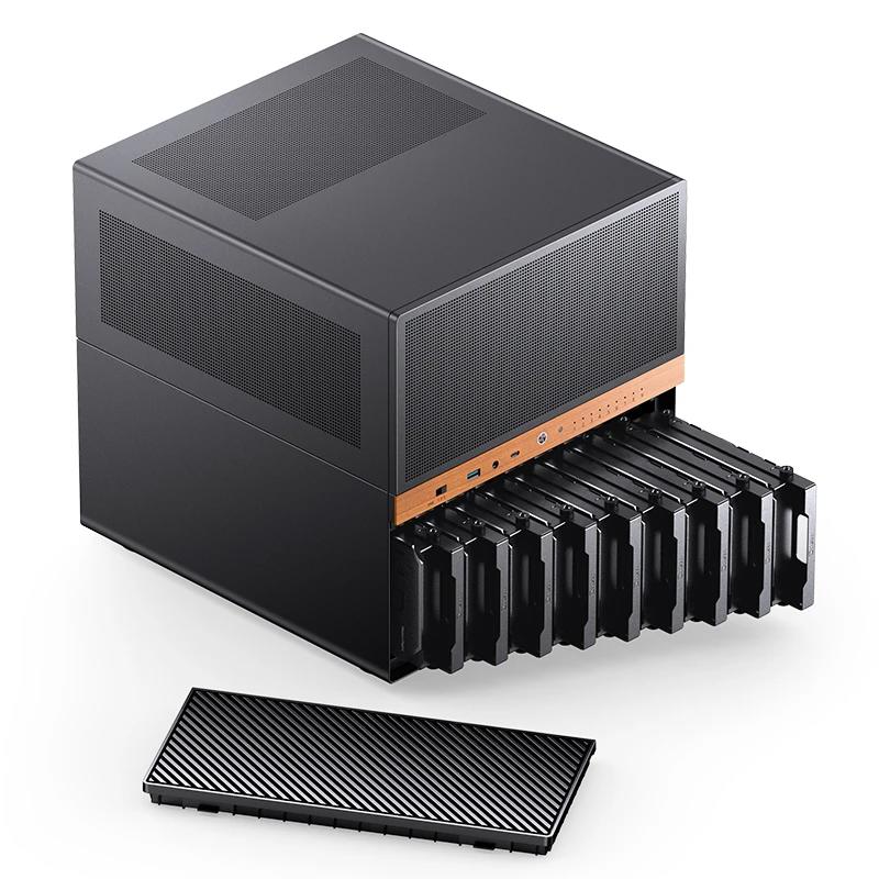 A large main feature product image of Jonsbo N6 - 34L Compact mATX 9-Bay NAS Case (Black)