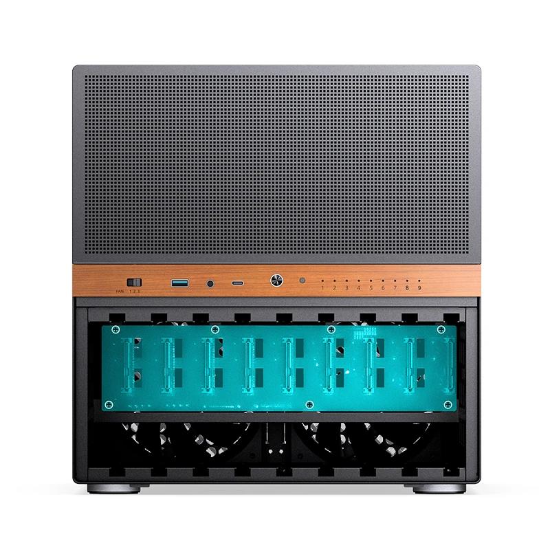 A large main feature product image of Jonsbo N6 - 34L Compact mATX 9-Bay NAS Case (Black)